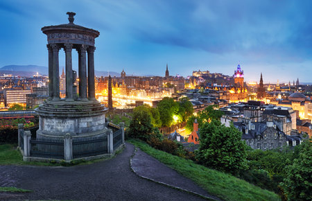 Edinburgh city from Calton Hill at night, Scotland, UKのeditorial素材
