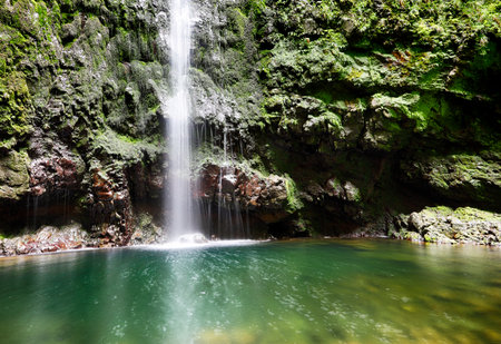 Caldeirao verde waterfall, Santana, Madeira, Portugalの写真素材