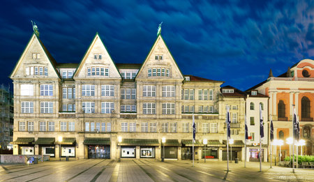 Oberpollinger in the Neuhauser Street in Munich, Bavaria, Germany at nightのeditorial素材