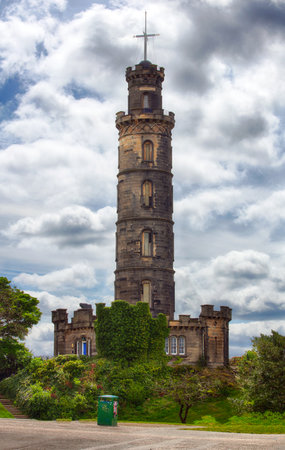 Edinburgh Nelson Monument in Calton hill, Scotlandの写真素材