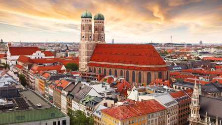 Munich - Marienplatz at dramatic sunset, Germanyの写真素材