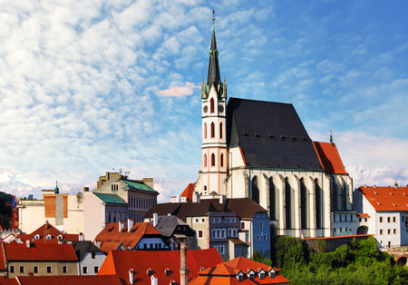 Czech republic - Cesky Krumlov city with church and castleの写真素材