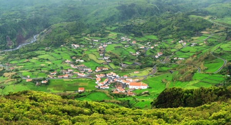 View of Fajazinha village, Flores island, Azores archipelago (Portugal)の写真素材