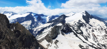 Alps snow Mountain range from viewpoint in peak Kitzsteinhorn, Austria landscapeの写真素材