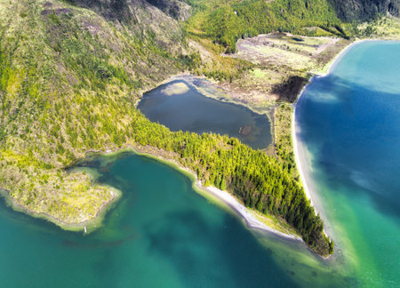 Lagoa do Fogo lake in Sao Miguel Island, Azores, Portugal. "Lagoa do Fogo" in Sao Miguel Island, Azores.の写真素材