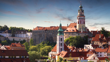 Cesky Krumlov at dramatic sunset - Czech Republicの写真素材