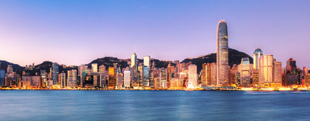 Panorama of Victoria Harbor of Hong Kong cityの写真素材