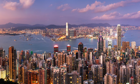 Hong Kong skyline from Victoria Peak sunsetの写真素材