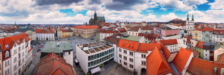 Brno - Amazing view of the old tow and Cathedral of St. Peter and Paul, Czech Republic at dayの写真素材