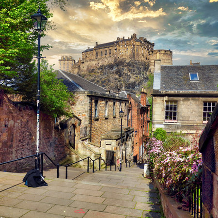 Beautiful view of Edinburgh Castle from Vennel in Edinburgh,Scotlandの写真素材