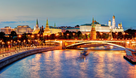 Russia - Moscow city at night with Kremlinの写真素材