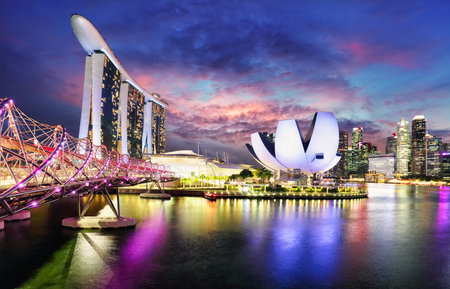 Singapore skyline at night - Marina bayの写真素材