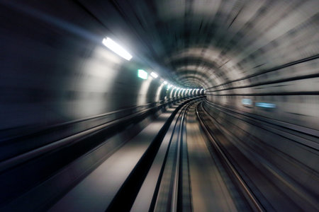 Blurred motion in metro tunnel. Copenhagen metroの写真素材