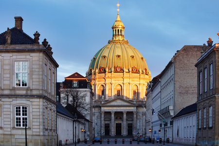 Frederik's Church at sunrise, popularly known as The Marble Church in Copenhagen, Denmarkの写真素材