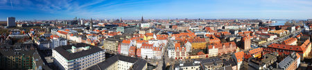 Aerial View of Prinsessegade Street in Copenhagen, Denmark, from the top of The Church of our Saviour in Christianshavnの写真素材