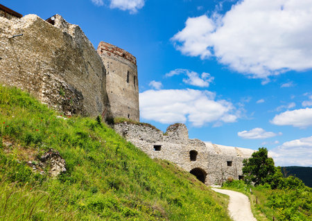 Slovakia - Ruin of castle Cachtice at dayの写真素材