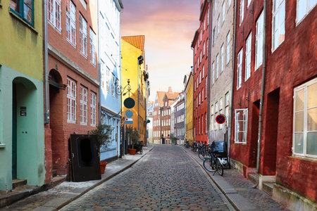 Copenhagen - Typical house facades on the streets  in the city center, Denmarkの写真素材