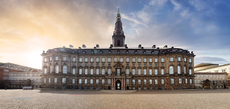 Copenhagen, Denmark with Christianborg palace, Danish Parliament and city downtown.の写真素材