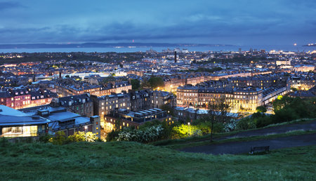 Edinburgh Castle and Princes Street at Sunset from Calton hill, Scotland - UKの写真素材