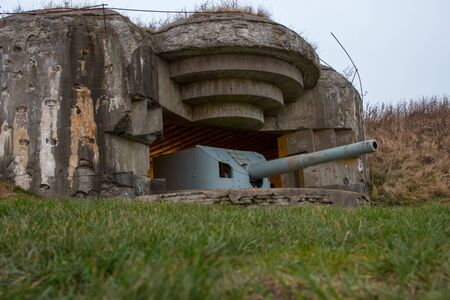 Frederikshavn, Denmark - january 05, 2020: Bangsbo, bunker museum, a ww2 gun installed in the bunkerのeditorial素材