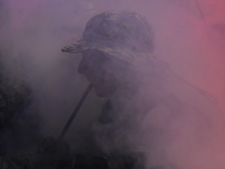 Closeup of a man smoking a hookahの写真素材