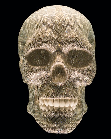 Isolated Jewelry Fashion Skull Decorated With Diamonds on Black Backgroundの写真素材