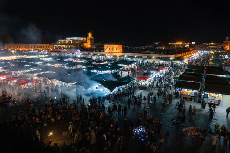 MOROCCO - MARRAKECH JAN 2019: Night view of Djemaa el Fna, a square and market place in Marrakesh medina quarterのeditorial素材
