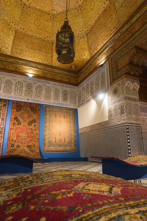 MARRAKESH, MOROCCO - JAN 20: Moroccan architecture traditional arabian design - Rich Riyad Dar Si Said mosaic interiorのeditorial素材