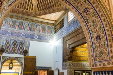 MARRAKESH, MOROCCO - JAN 20: Moroccan architecture traditional arabian design - Rich Riyad Dar Si Said mosaic interiorのeditorial素材
