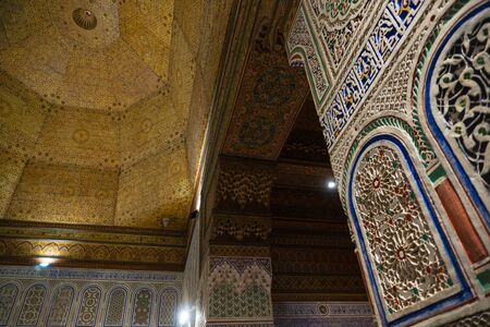 MARRAKESH, MOROCCO - JAN 20: Moroccan architecture traditional arabian design - Rich Riyad Dar Si Said mosaic interiorのeditorial素材