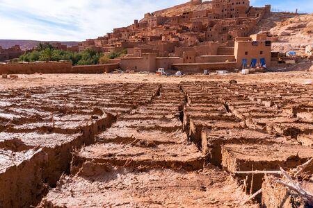 Paving stones clay bricks, hand-made exposed to the sun to dry in Morocco