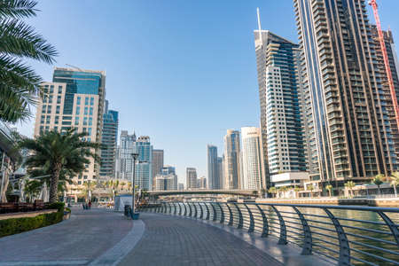 DUBAI, UAE - JANUARY 2020: Modern buildings Near the Channel in Dubai. In the city of artificial channel length of 3 kilometers along the Persian Gulfのeditorial素材