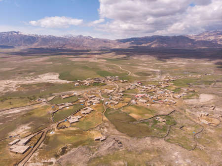 Aerial View on Anatolian Village with Clay roofs at Foothill of Mount Ararat in Eastern Anatolia, Turkeyの写真素材