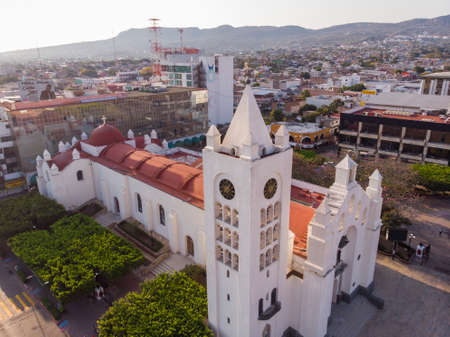 Aerial Drone Shot of San Marcos Cathedral - Tuxtla Gutierrez, Chiapas, Mexicoの写真素材