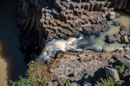 Basaltic Prisms, National Park with Waterfall geometric formations, Pleistocene era, Natural wonder. Hidalgo, Mexicoの写真素材