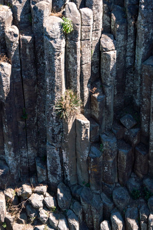 Prismas Basalticos, National Park with Waterfall in Basaltic Prisms, close up, Natural wonder. Hidalgo, Mexicoの写真素材