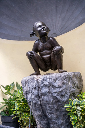 Brussels, Belgium - October 8, 2022: Fountain of the Jeanneke Pis in Brussels, Belgium.のeditorial素材