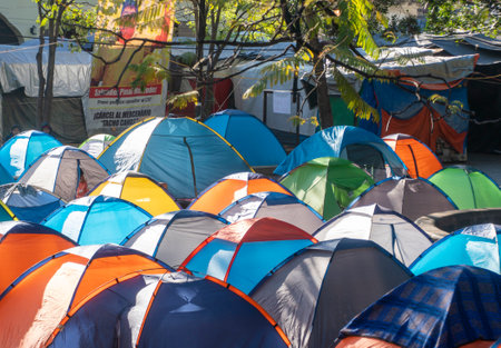 Many Tents on the Central Square of Oaxaca City, Oaxaca state, Mexico.の写真素材