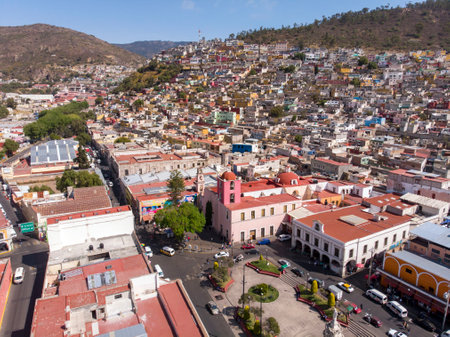 Pachuca de Soto, Aerial view of the Plaza de la Constitucion with colorful houses in the center of Pachuca, Hidalgoの写真素材