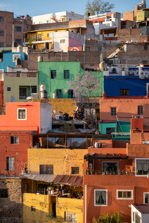 Beautiful Colored Houses on the Hill in Guanajuato city, Mexico