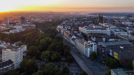 Bremen, Germany. Aerial View on Historical Center of Bremen, Marktplatz at Sunrise.の写真素材
