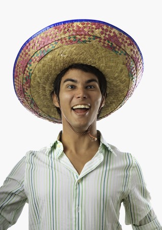 portrait of smiling Mexican man in sombreroの写真素材
