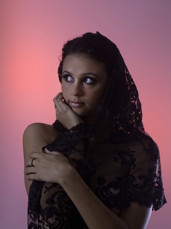 beautiful woman in black laceの写真素材