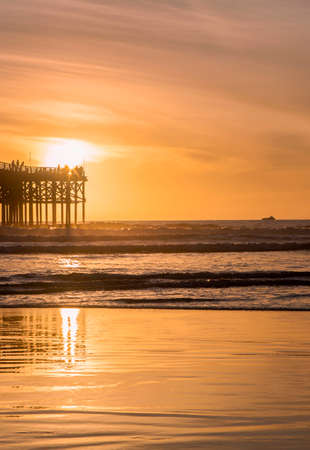 California sunset at Pacific Beach pierの写真素材