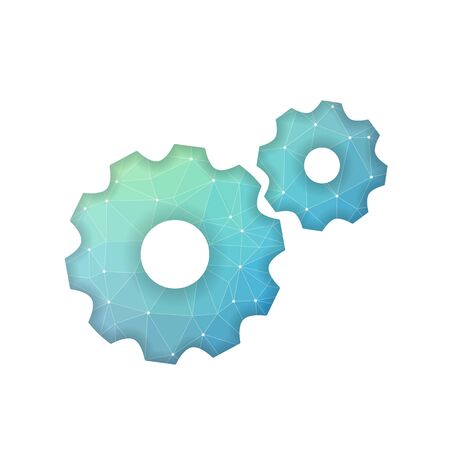 Vector process business symbol isolated on light background. Gears made of colorful low polygonal pieces.のイラスト素材