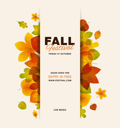 Fall festival modern minimalist vector poster template with colorful leaves.のイラスト素材
