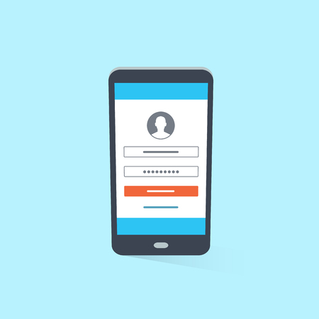 Flat illustration of mobile phone with login screen. Easy to use for your website or presentation.のイラスト素材