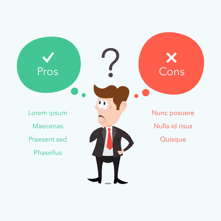 Businessman thinks about pros and cons. Easy to use for your website or presentation with place for your content.のイラスト素材