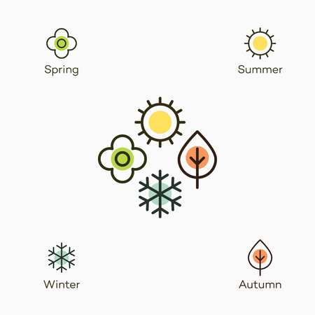Four seasons symbol with 4 colored icons - spring, summer, autumn and winter. Easy to use for your website or presentation.のイラスト素材
