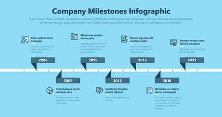 Timeline business infographic template with line icons - blue version. Easy to use for your website or presentation.のイラスト素材